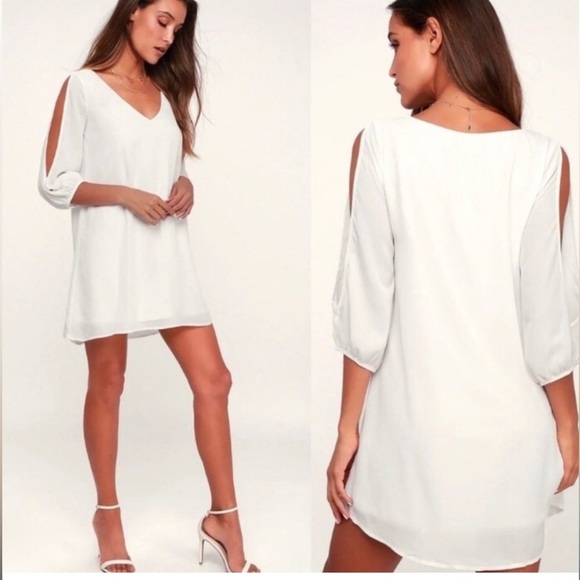 Lulus Dresses & Skirts - Lulu’s Small Ivory White V-Neck Dress w Peekaboo Long Sleeves Graduation